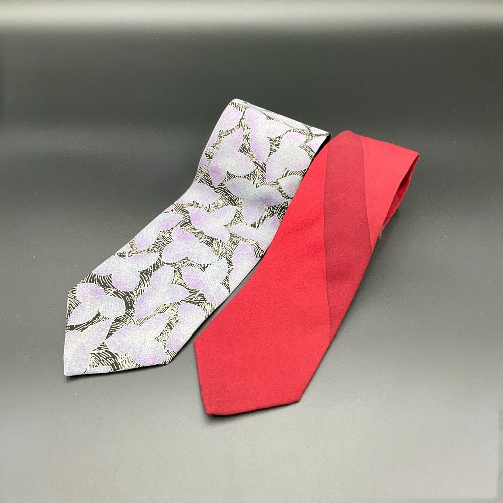 2x Pierre Balmain Paris Silk‎ Ties Made In Italy Vintage Lot Burgundy & Floral